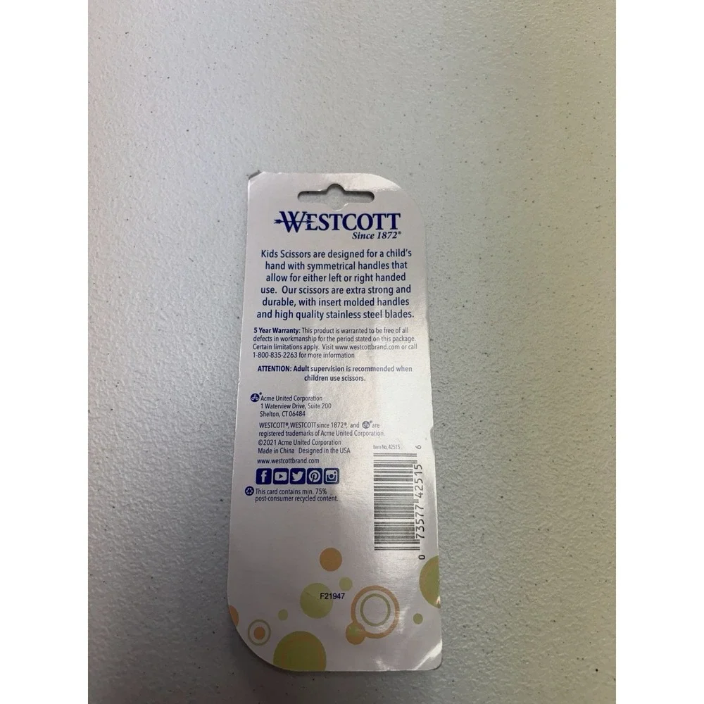 Westcott Scissors Pointed Tip For Kids Ages 6+ You Pick TWO - Ships As 2 Pack